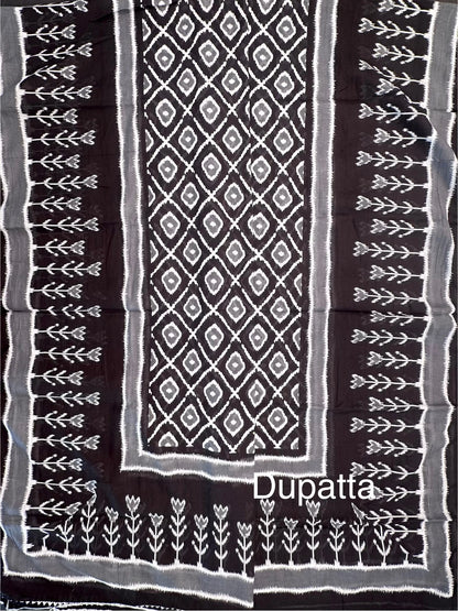 Black Jaipuri Necktie Cotton 3-Piece Suit