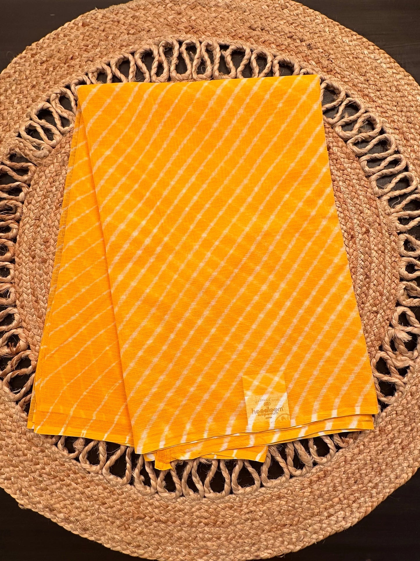 Yellow Khat Leheriya Kota Doria Pure Cotton Saree