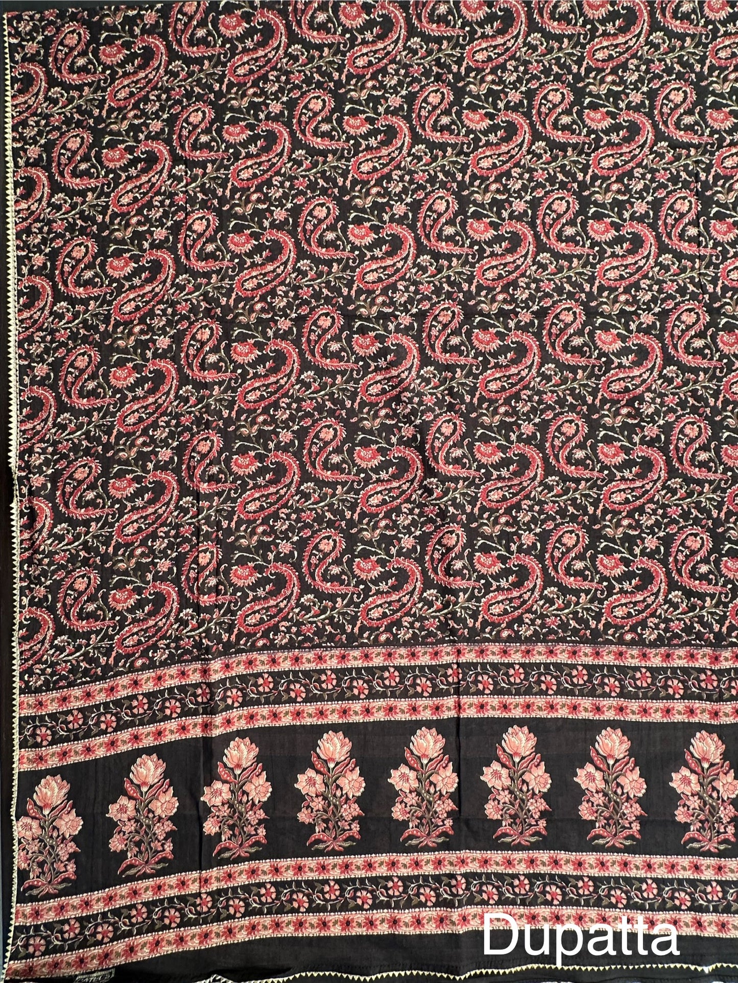 Black Angrakha Printed Cotton 3-Piece Suit