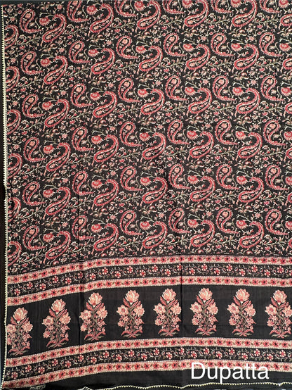 Black Angrakha Printed Cotton 3-Piece Suit