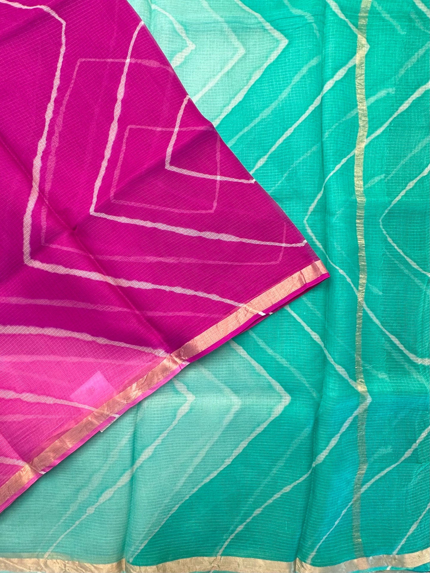 Purple-Sea Green Leheriya Kota Doria Pure Silk Saree