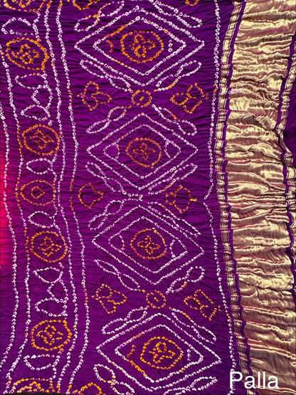 Purple-Rani Gharchola Bandhej Gajji Silk Saree