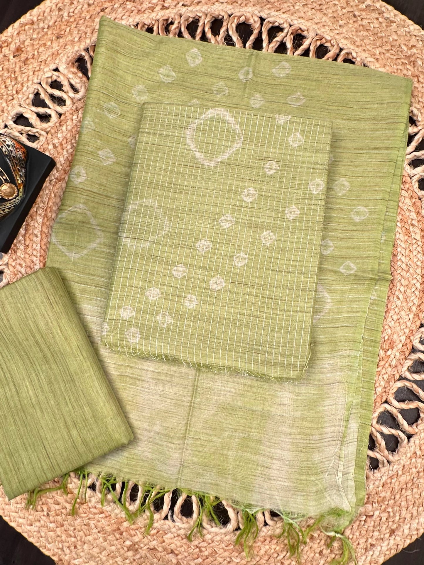 Parrot Green Kumari Art Cotton 3-Piece Suit