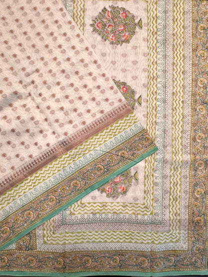 Off White Chanderi Saree with Hand Block Print