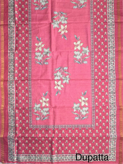 Pink Blended Cotton 3-Piece Suit