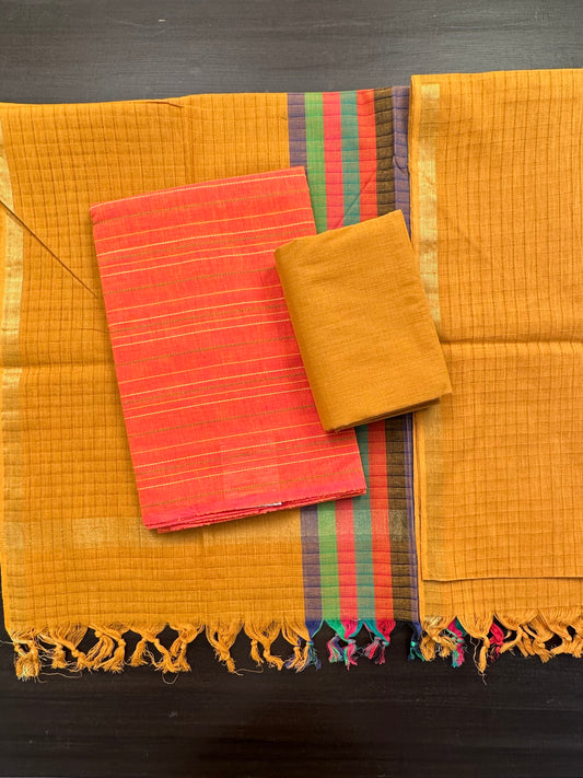 Orange-Mustard Striped South Cotton 3-Piece Suit