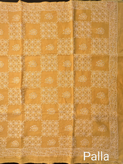 Yellow Chikankari Cotton Saree