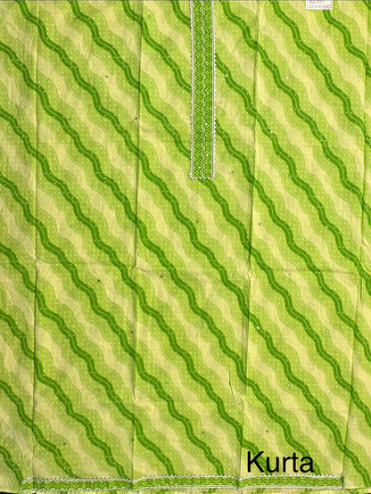 Parrot Green Jaipuri Necktie Cotton 3-Piece Suit