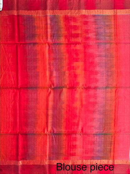 Off White-Red Pure Handloom Soft Silk Saree