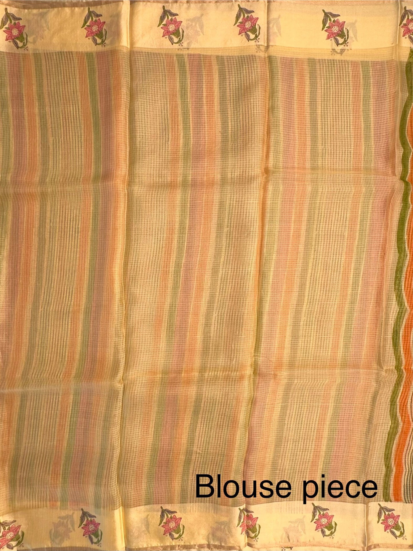 Lemon-Multi Colour Hand Block-Print Pure Kota Doria Silk Saree