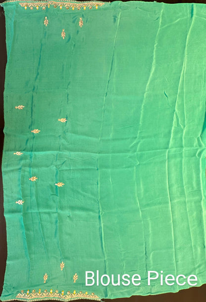 Sea Green Chatai Motra Georgette Saree With Gota Patti Work