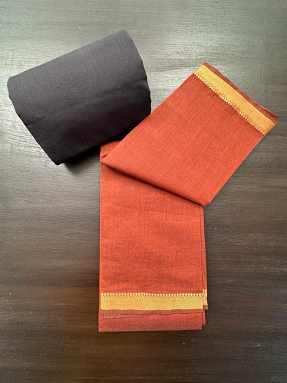 Brown-Black Mangalgiri Pure Cotton Unstitched 3-Piece Suit