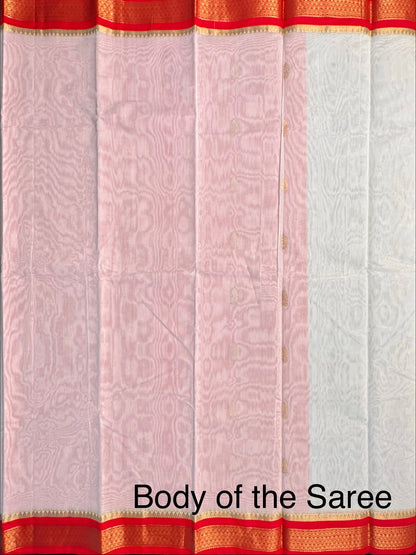 Off White-Red Doodh Aalta Pure Cotton Saree