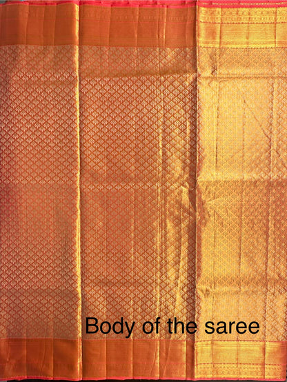 Peach Handloom Jamawar Pure Tissue Silk Saree