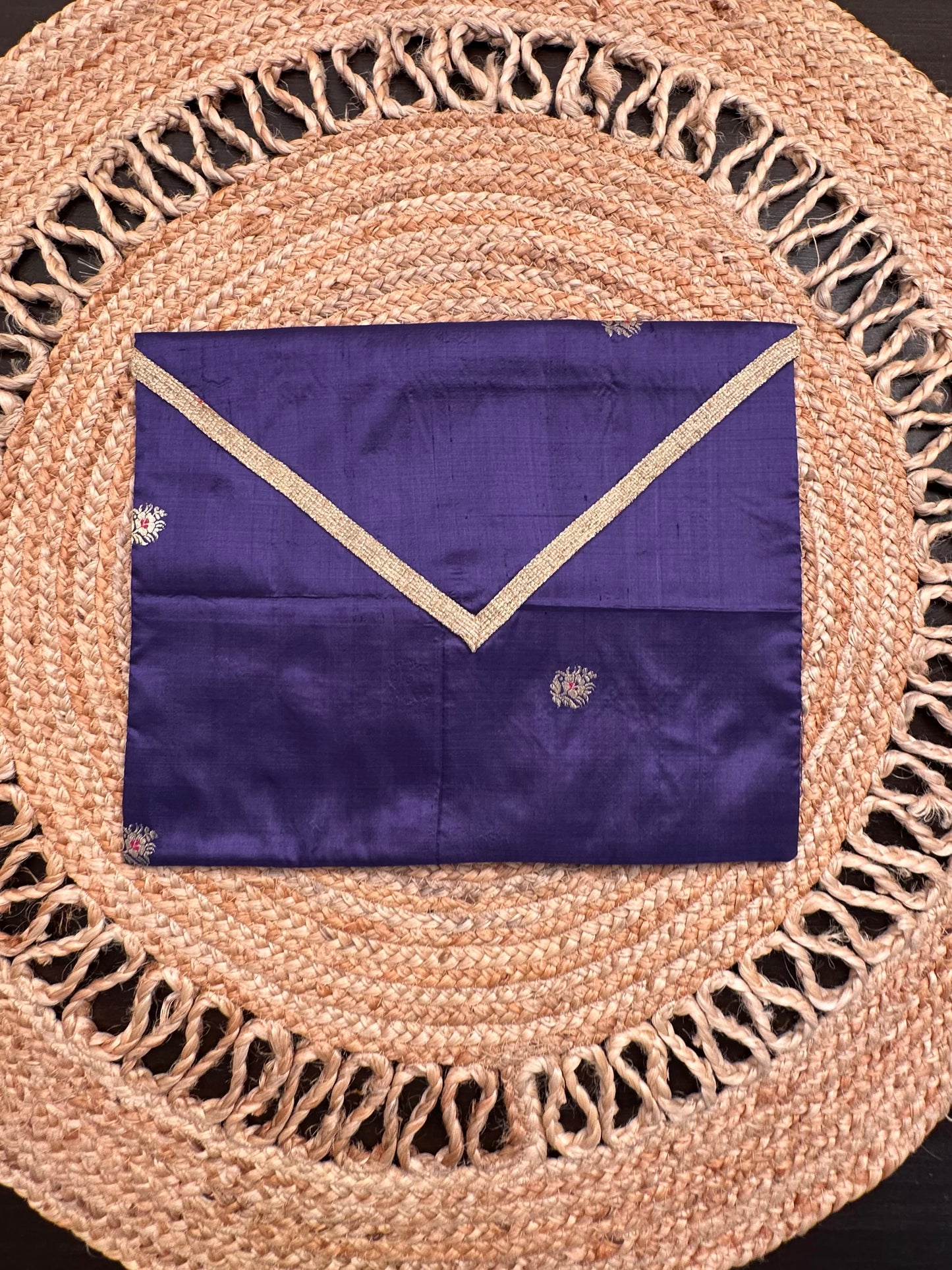 Navy Blue Pure Silk Saree Bag With Pouch