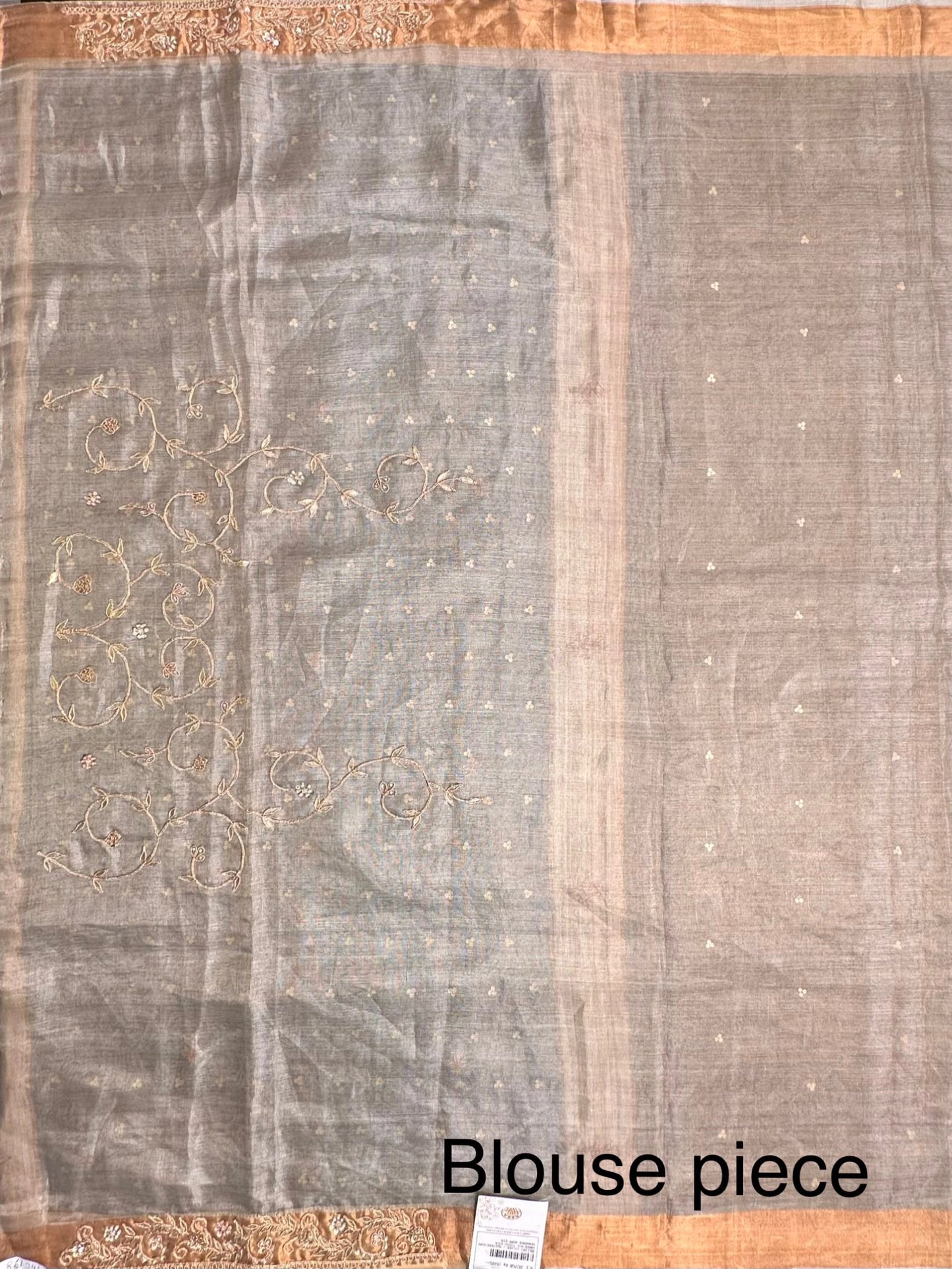 Golden-Silver Tissue Silk Saree With Hand Work