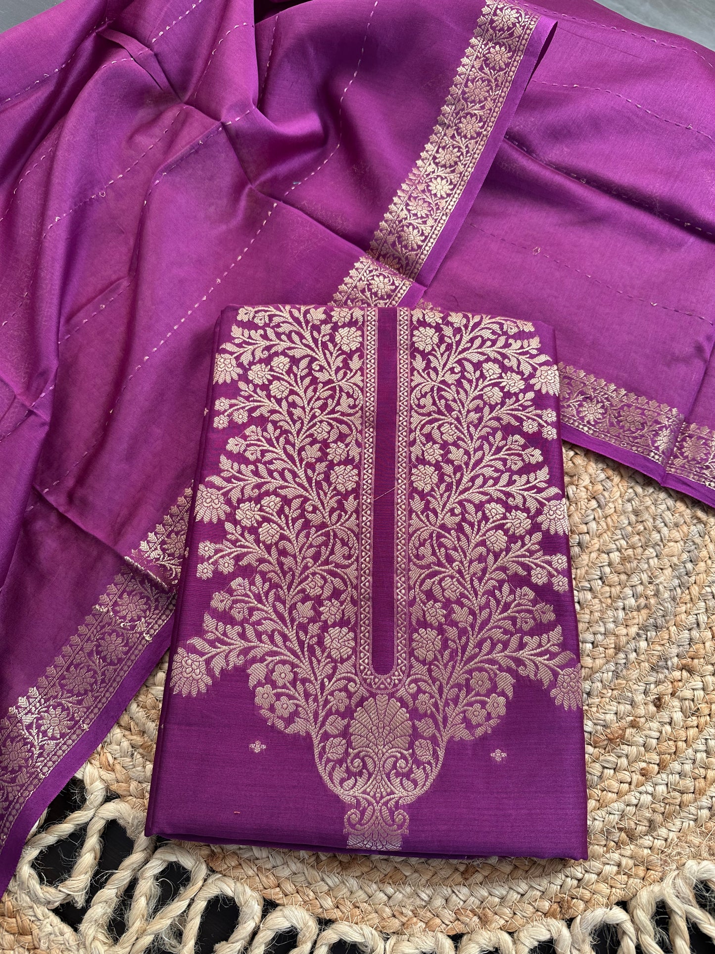 Purple Handloom Chanderi Suit