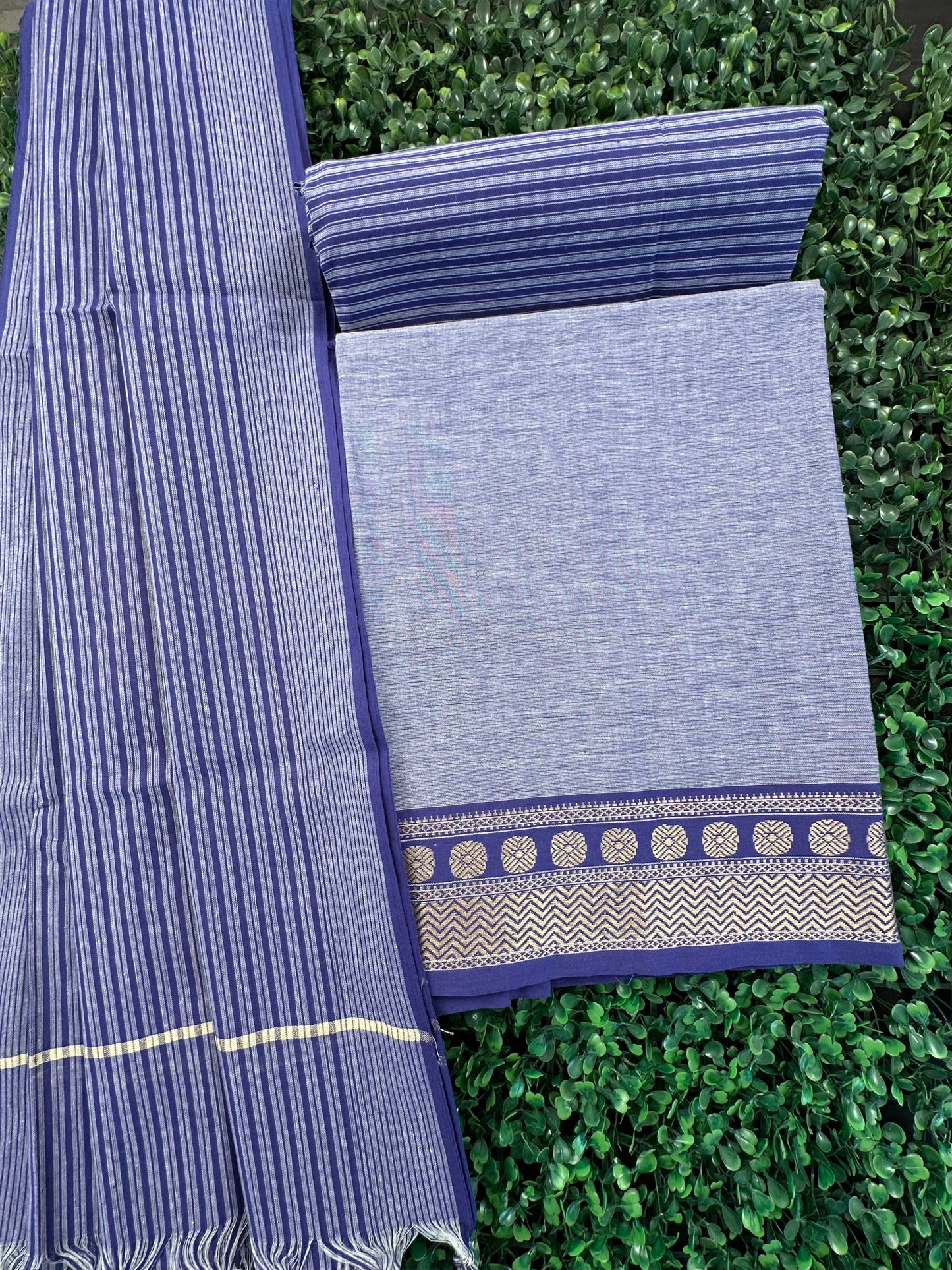 Blue Dharwad South Cotton 3-Piece Suit