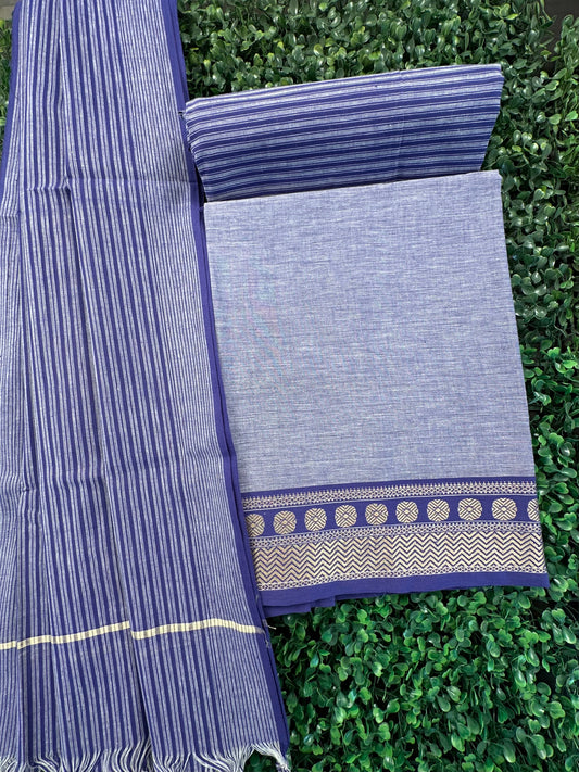 Blue Dharwad South Cotton 3-Piece Suit