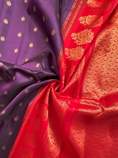 Purple-Red Gadwal Pure Silk Saree