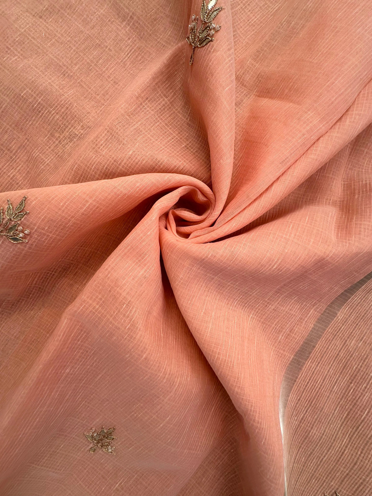 Peach Fancy Cotton Saree With Hand Work