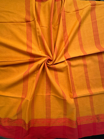 Yellow-Red Piku Bengal Cotton Saree