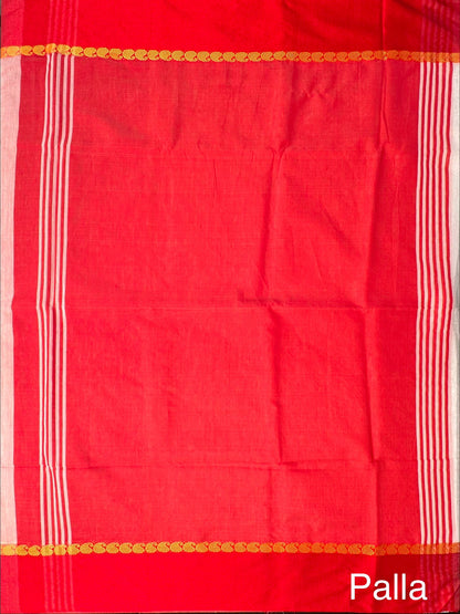 Off White-Red Doodh Aalta Cotton Saree