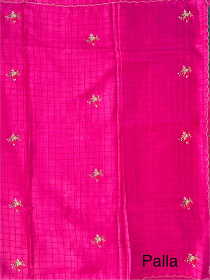 Rani Hand Embroidery Pure Tussar Silk Saree