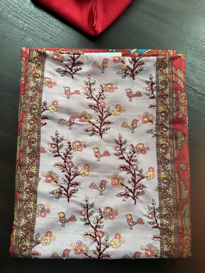 Red Fancy Cotton 3-Piece Suit