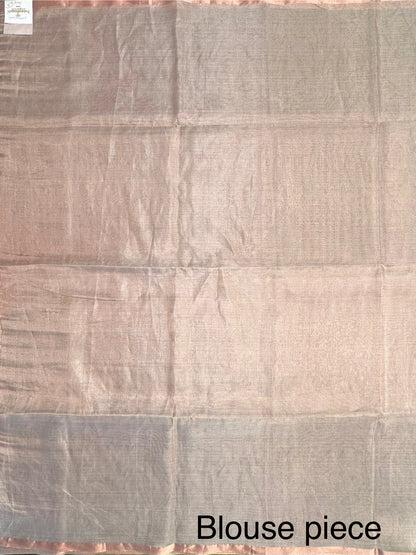 Silver-Light Rose Gold Emboss Tissue Saree