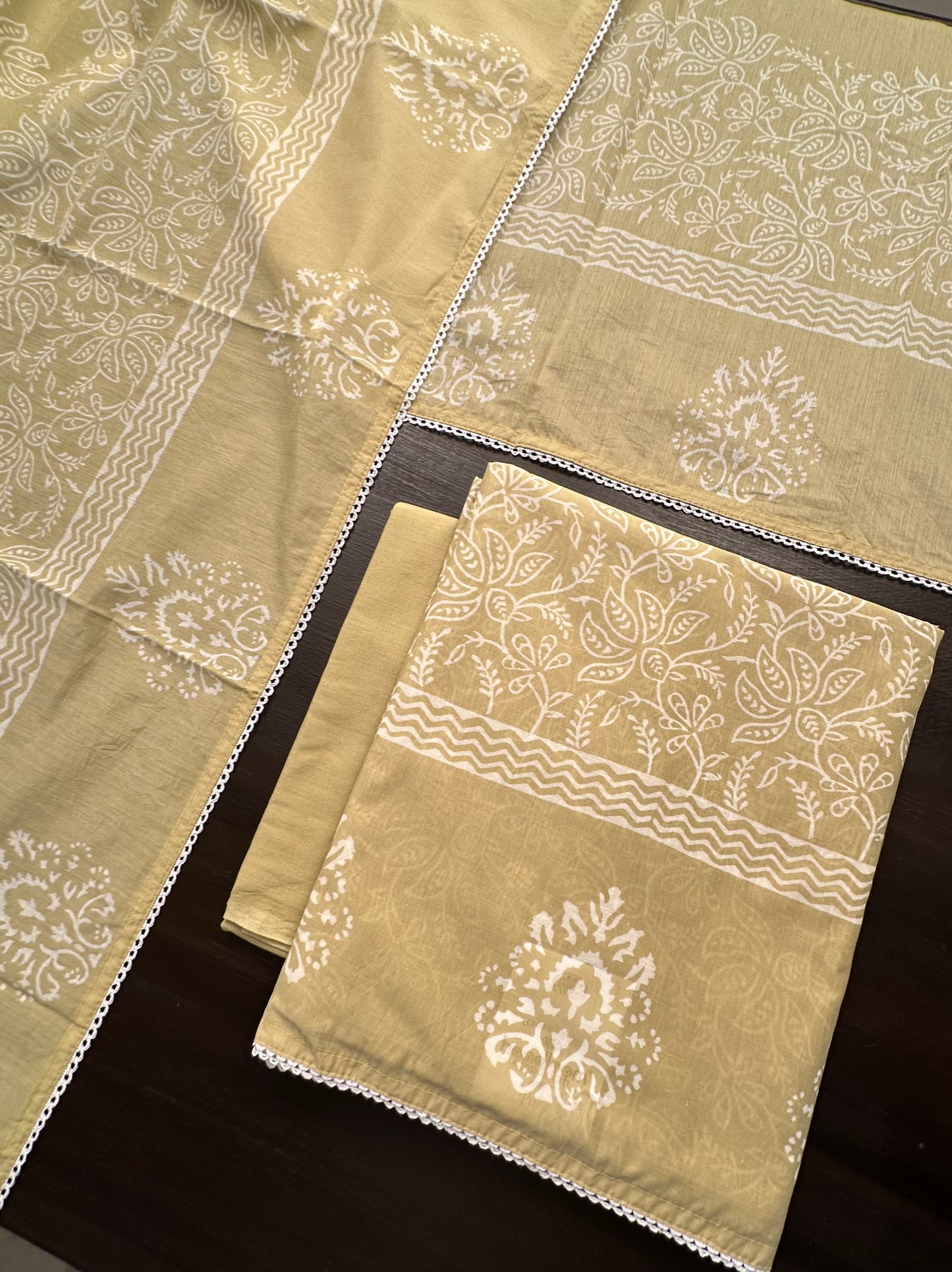 Pastel Yellow Printed Pure Cotton Suit