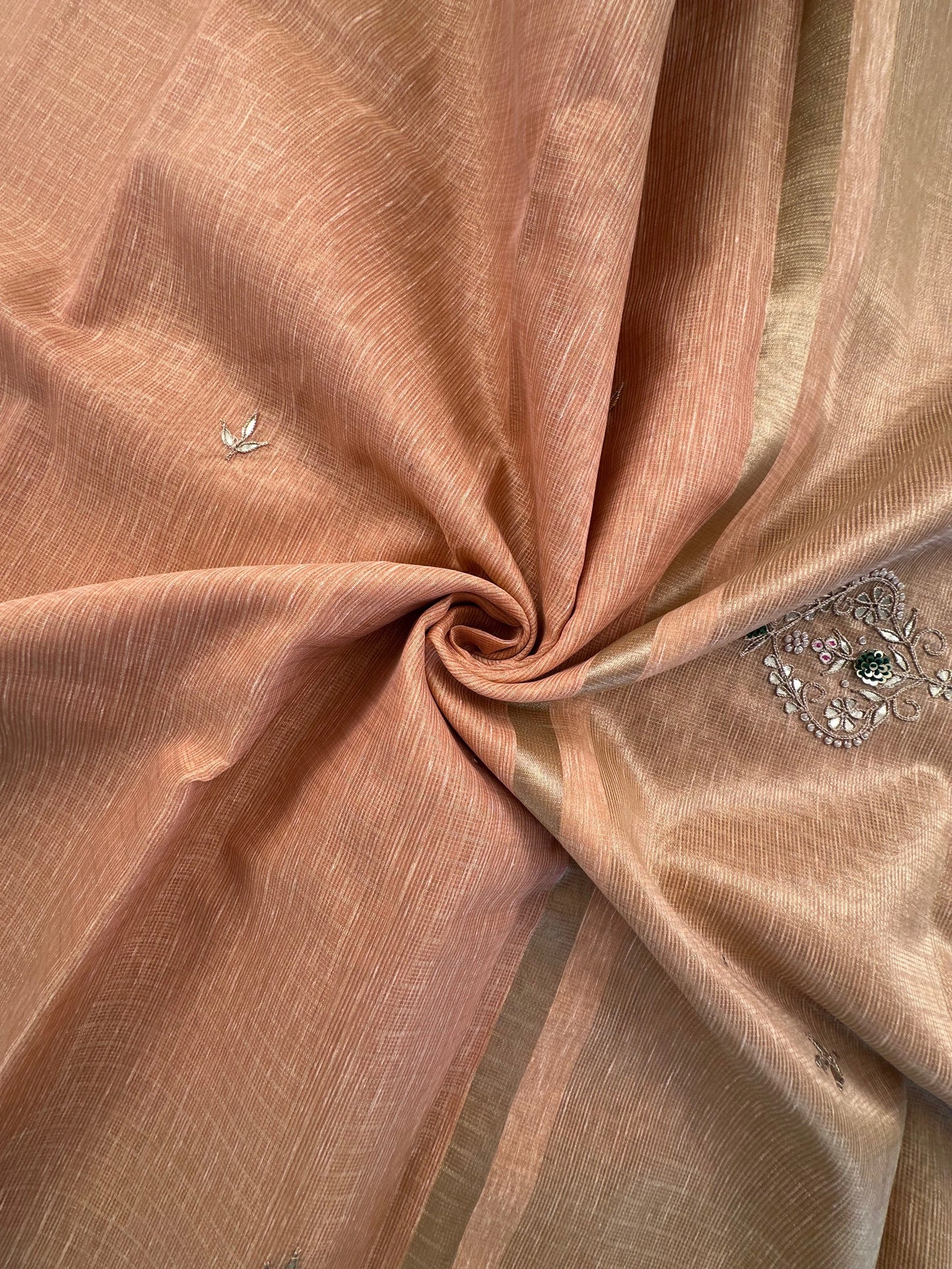 Peach Hand Work Fancy Tissue Saree