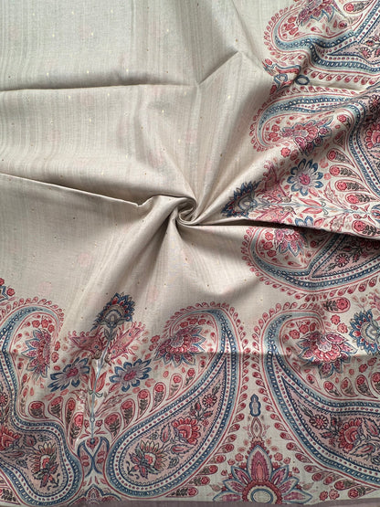 Off White-Champagne Printed Art Silk Saree