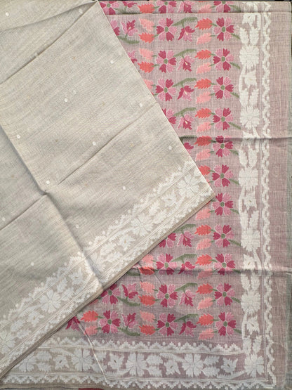 Beige-Peach Floral Weave Fancy Cotton Saree