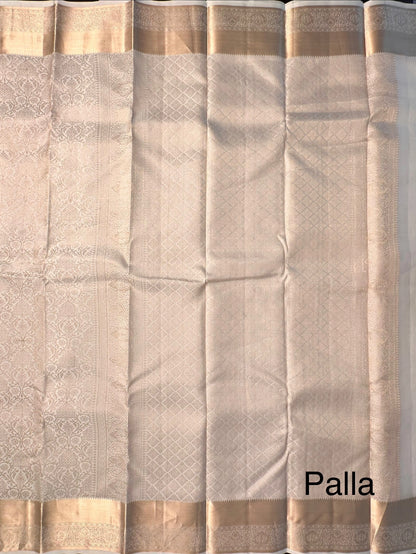 Off White Handloom Kanjivaram Jamawar Pure Silk Saree