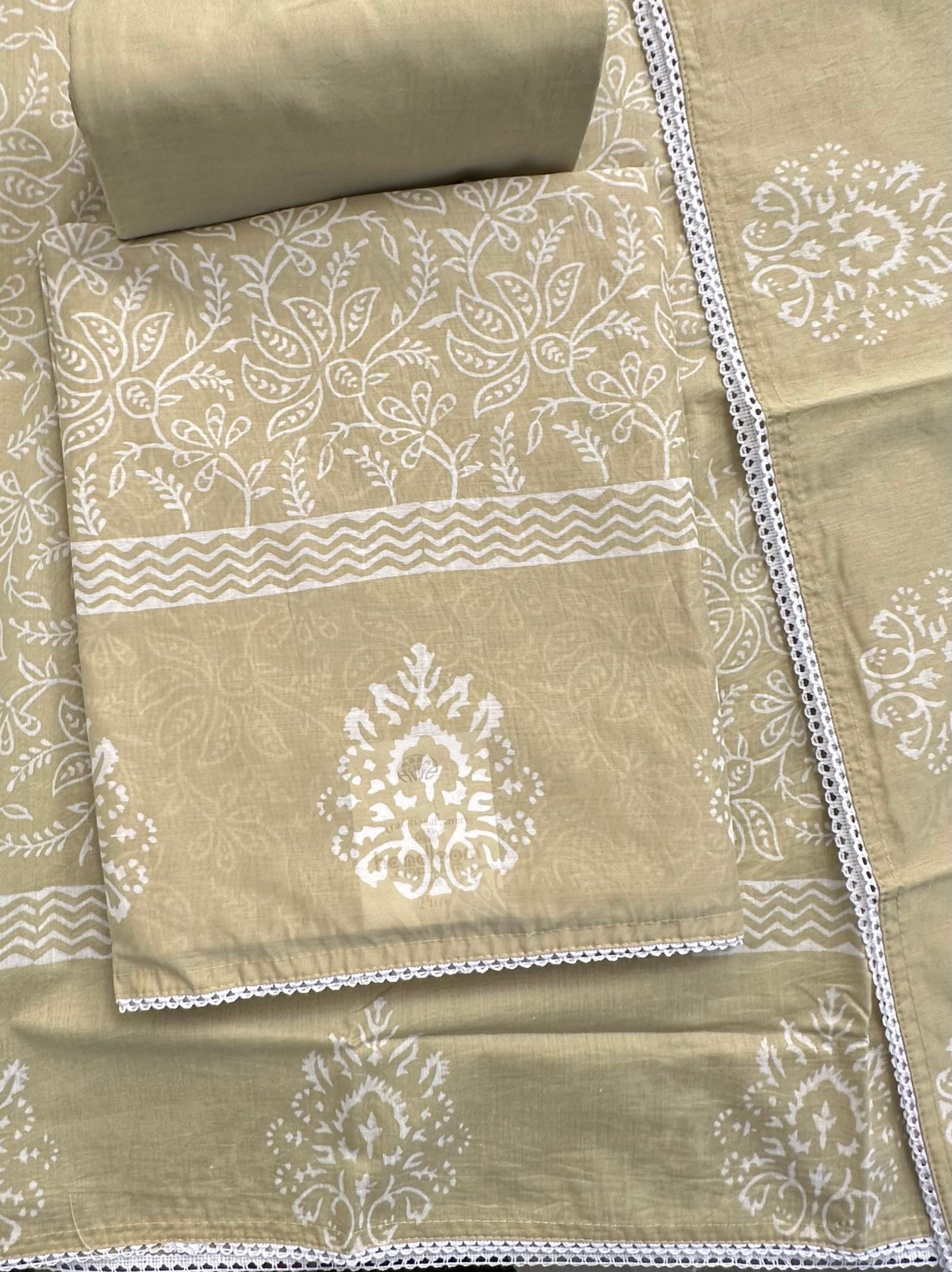 Pastel Yellow Printed Pure Cotton Suit