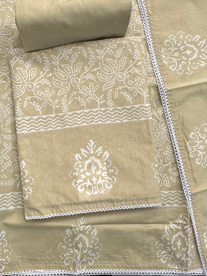 Pastel Yellow Printed Pure Cotton Suit