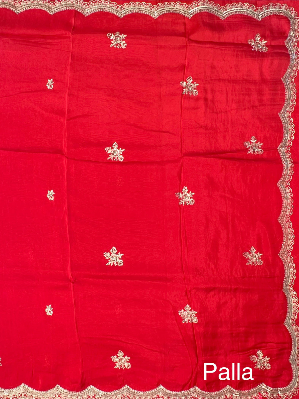 Red Artificial Crepe Saree With Hand Work