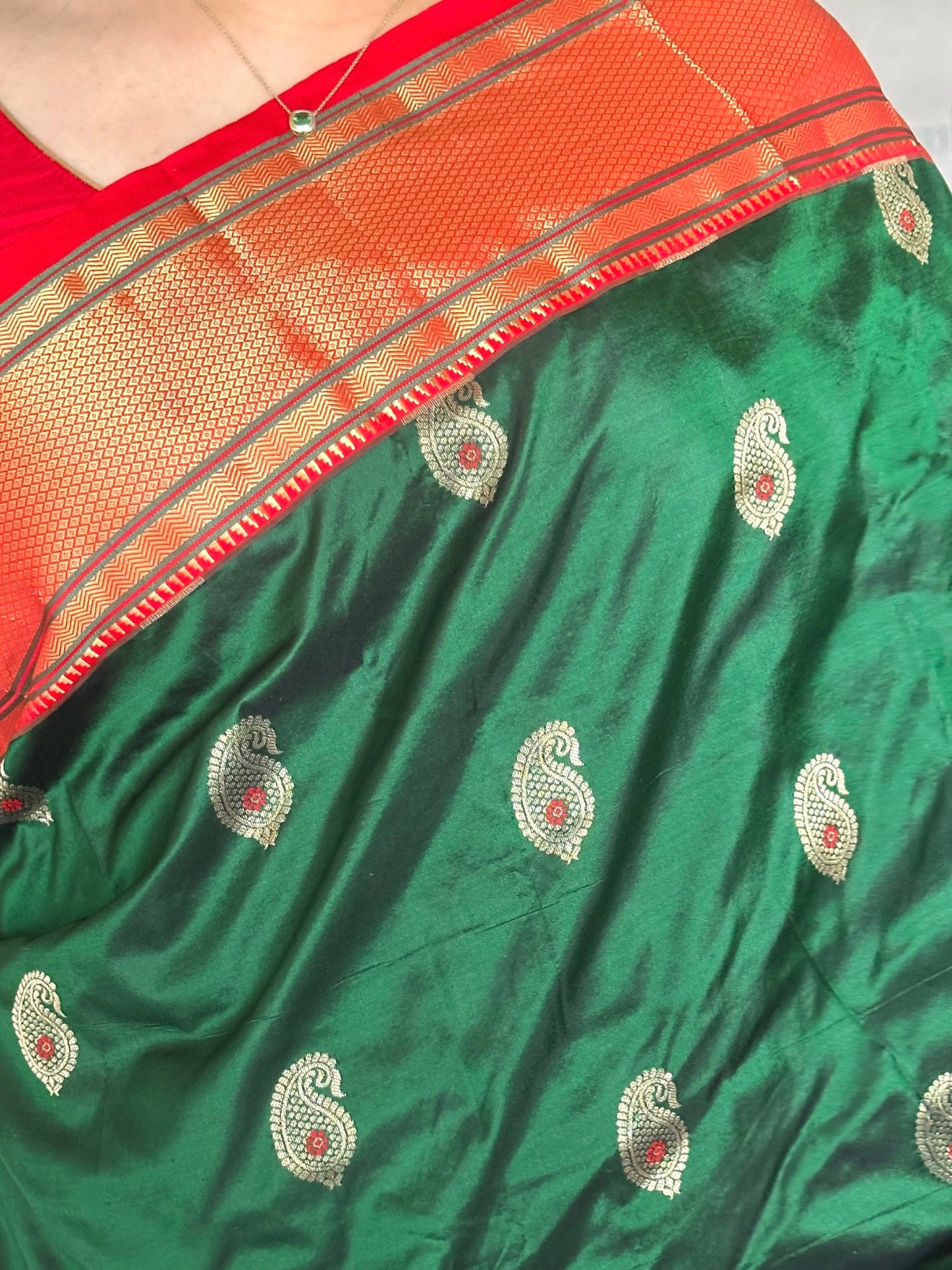 Bottle Green-Red Paithini Silk Saree
