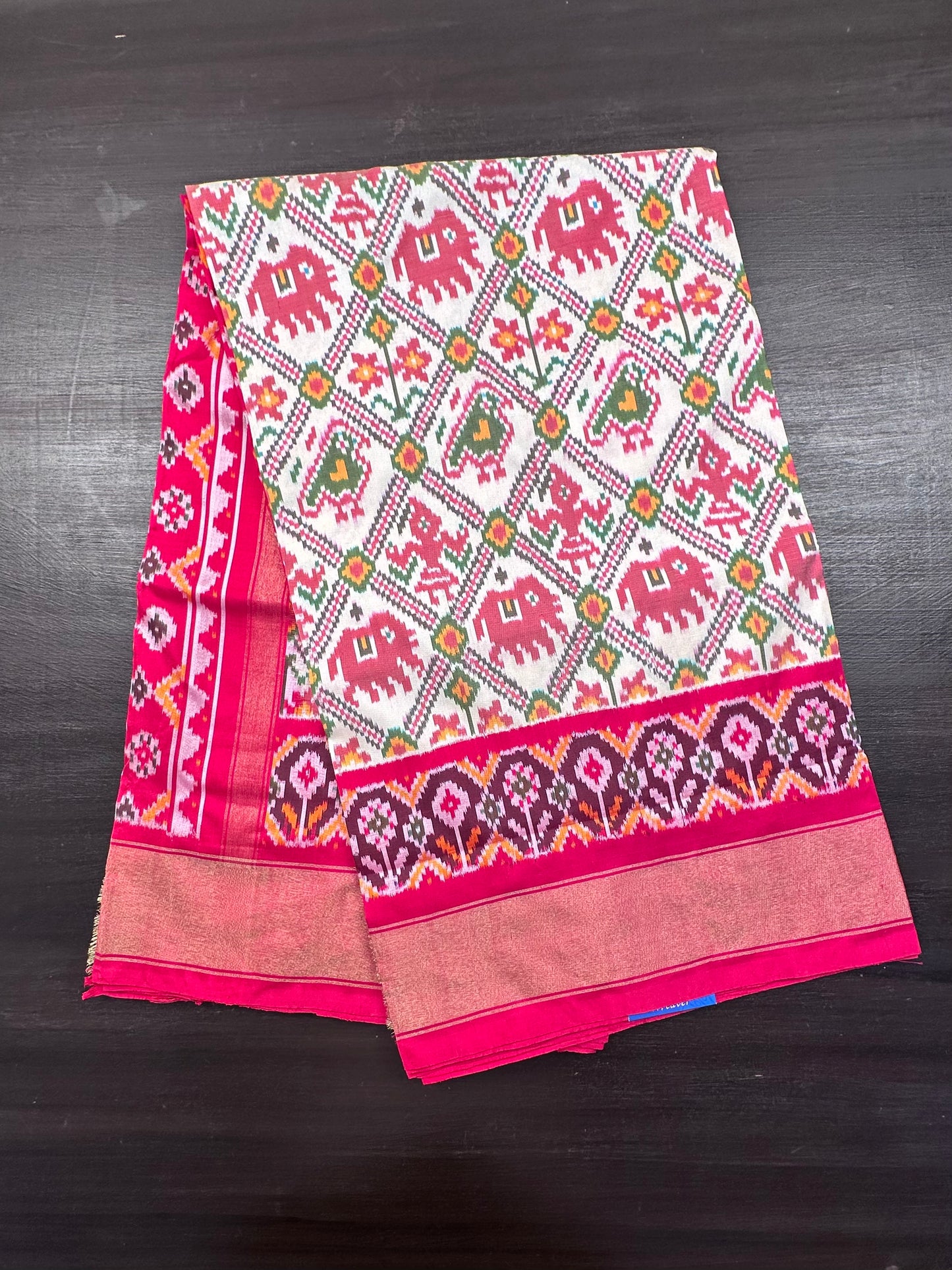 Off White-Red Patola Pure Silk Saree