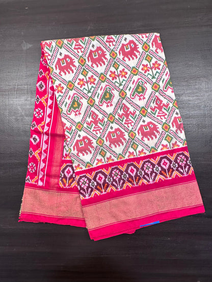 Off White-Red Patola Pure Silk Saree