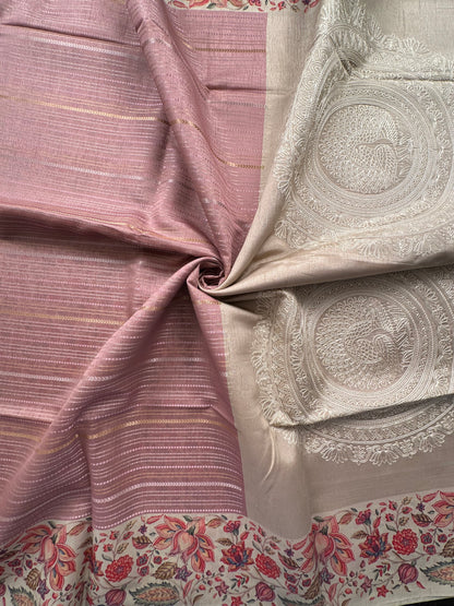 Pink-Beige Printed Art Silk Saree