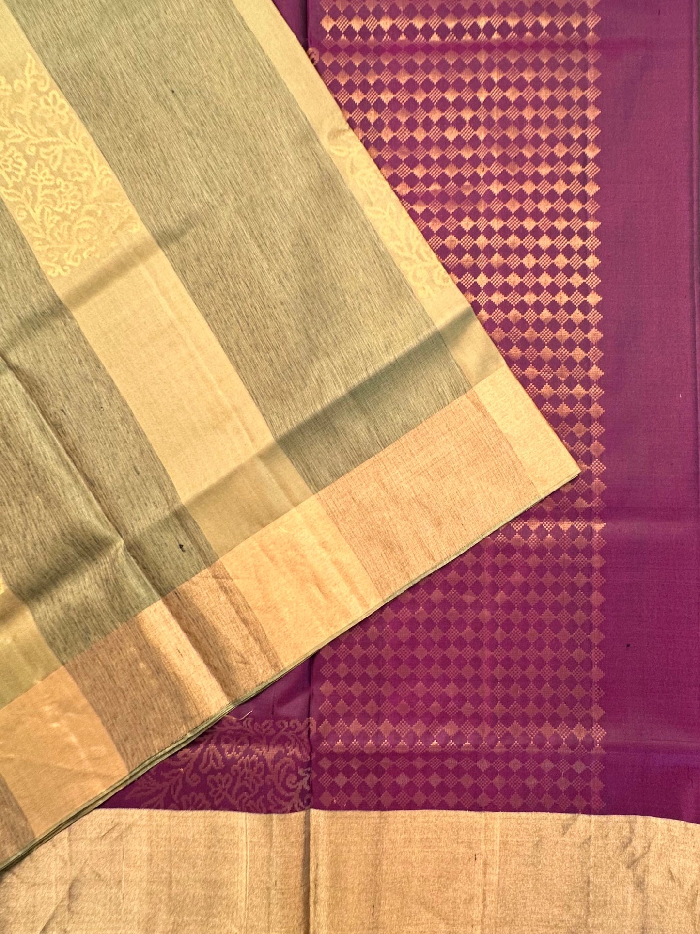 Mehendi Green-Purple Tiruchirapalli Pure Soft Silk Saree