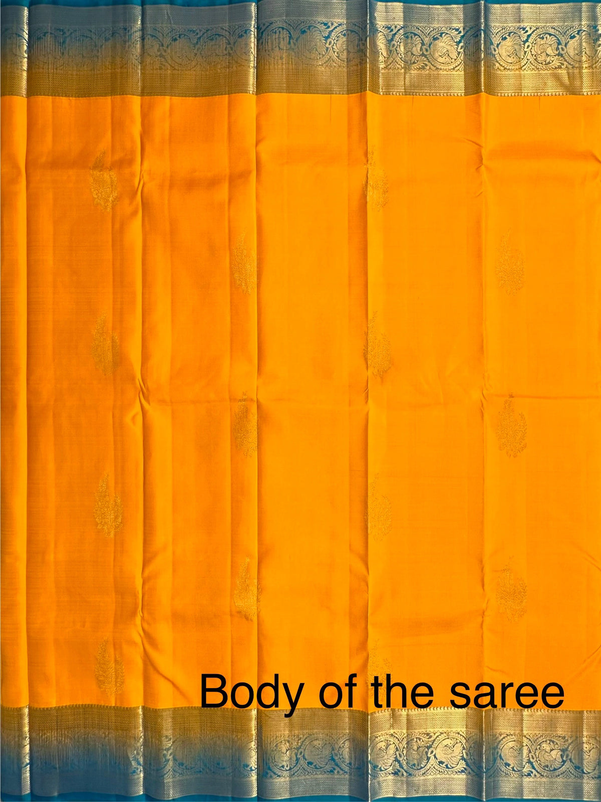 Yellow-Peacock Blue Handloom Kanjivaram Pure Silk Saree