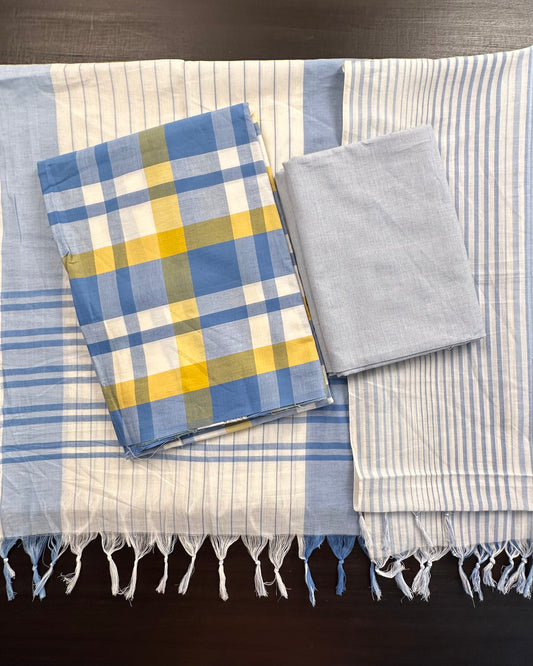 Blue Checkered South Cotton Suit