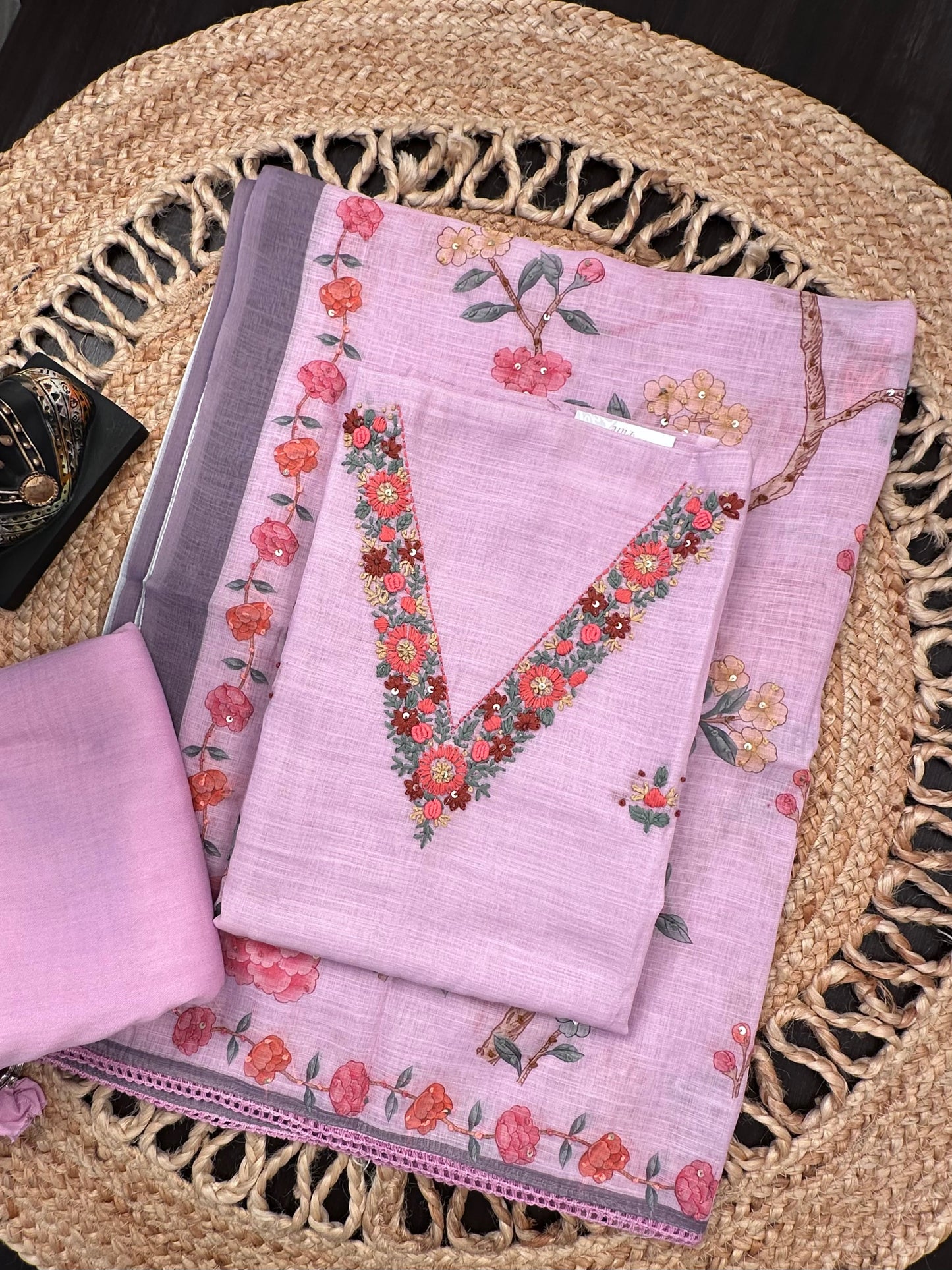 Mauve Dua Hand Embroidered Fancy Cotton Suit