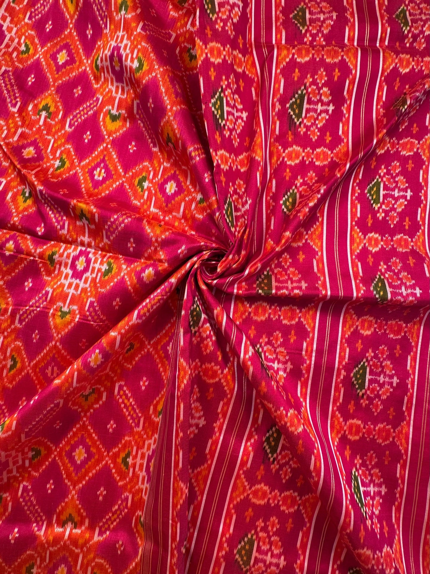 Orange-Rani (Dual Colour) Ikkat Pure Silk Saree