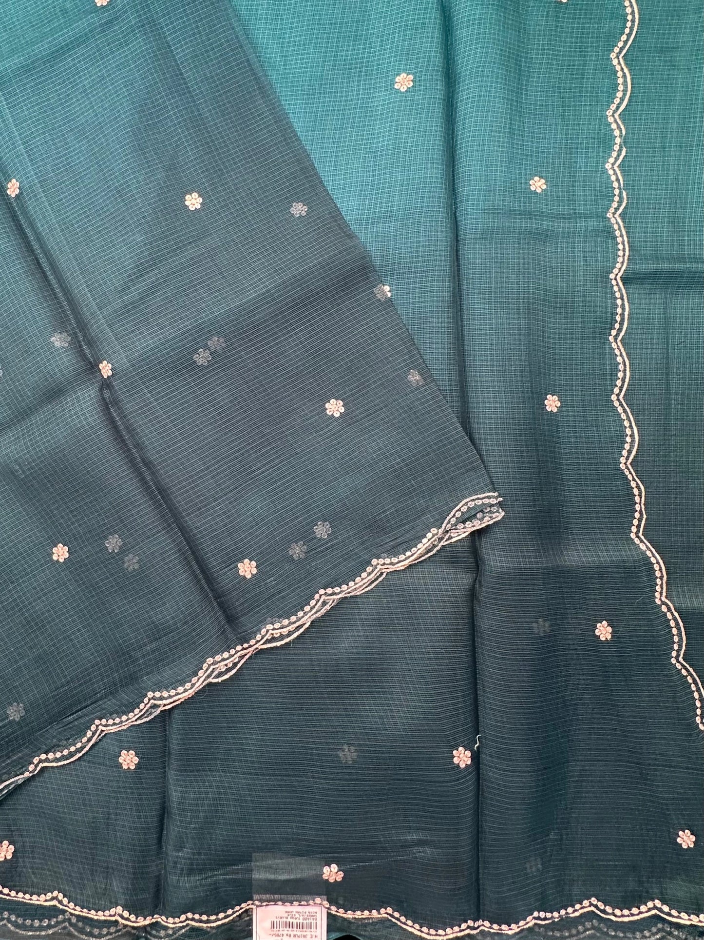 Turquoise Blue Gitika Kota Doria Pure Silk Saree