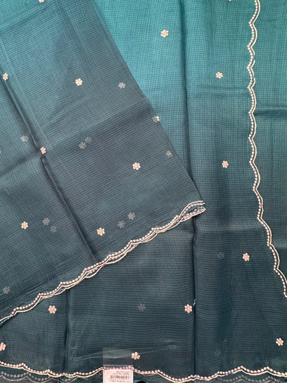 Turquoise Blue Gitika Kota Doria Pure Silk Saree