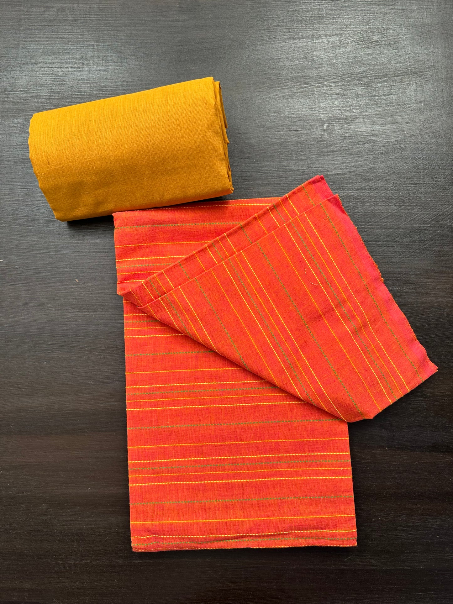 Orange-Mustard Striped South Cotton 3-Piece Suit